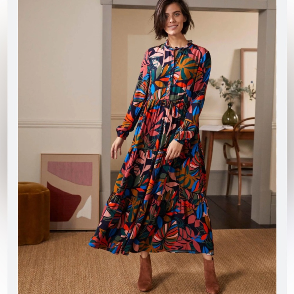 Boden Multicolor Long Sleeve Floral Print Maxi Dress